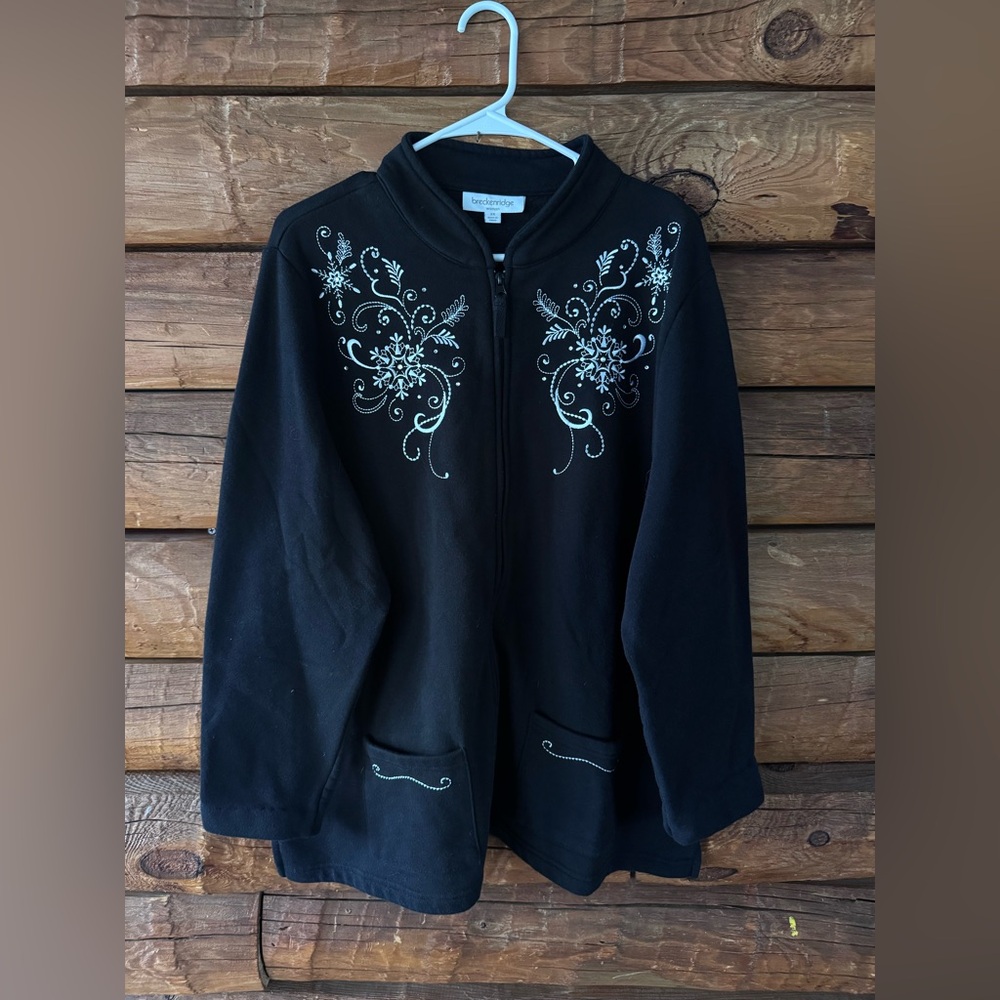 Breckenridge size 2x  Black Zip-Up Jacket with Silver Embroidered Accents